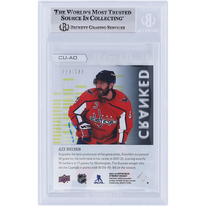 V106832 Casquettes Alexander Ovechkin Washington Capitals Autographiée 2022-23 Upper Deck Synergy Cranked Up #CU-AO #/699 Beckett Fanatics Witnessed Authenticated Card Alexander Ovechkin AUT UPD TRADING CARDS 45831 AUTTRC CA01HK5109 #106