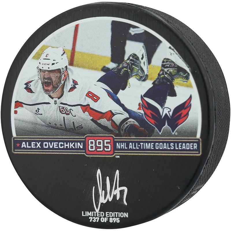 Rondelle de hockey autographiée pour le 895e but des Capitals de Washington par Alexander Ovechkin - Édition limitée à 895 exemplaires