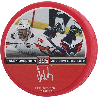 Alexander Ovechkin Washington Capitals Autographed 895th Goal Red Hockey Puck - Limited Edition of 895