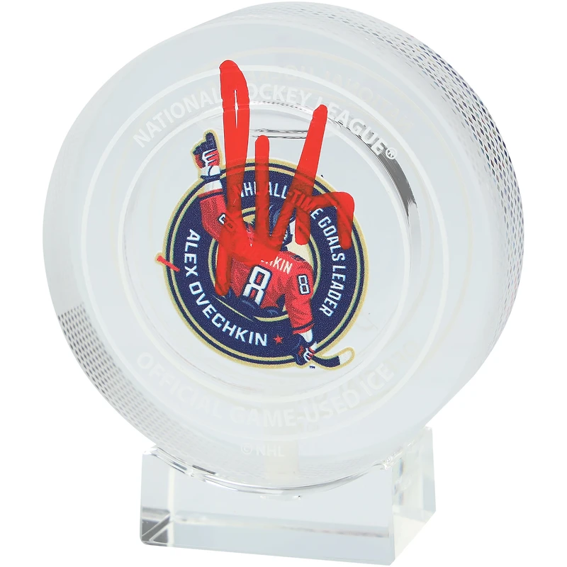 Alexander Ovechkin Washington Capitals Autographed Crystal Puck - Filled with Game-Used Ice from 895th Goal Game