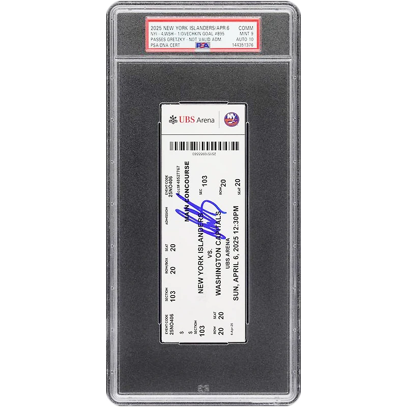 Alexander Ovechkin Washington Capitals Autographed Scores 895th Goal & Passes Wayne Gretzky Becoming NHL All-Time Leading Goal Scorer PSA Authenticated /10 Ticket from April 6