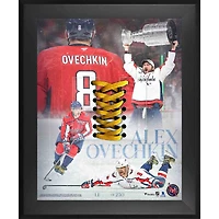 Collage encadré 40,6 x 50,8 cm (16 x 20 pouces) d'Alexander Ovechkin, joueur des Capitals de Washington, avec lacets portés en match - Édition limitée à 250 exemplaires