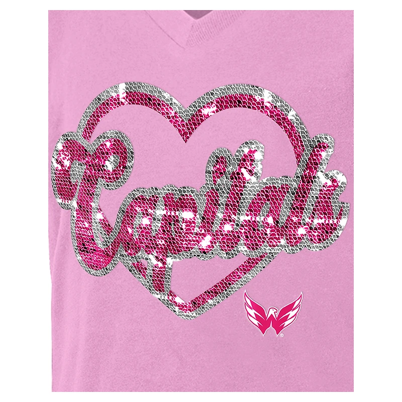 T-shirt à col en V paillettes roses pour fille New Era des Washington Capitals