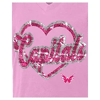 T-shirt à col en V paillettes roses pour fille New Era des Washington Capitals
