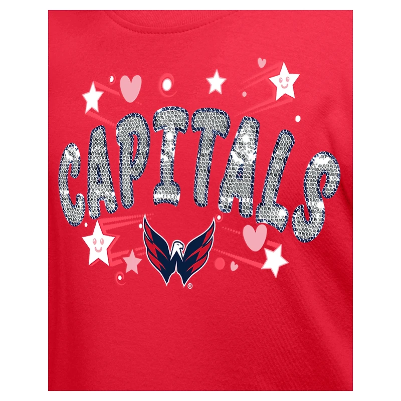 T-shirt à paillettes pour fille New Era rouge des Washington Capitals