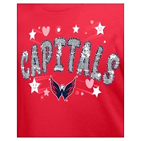 Girl's Youth New Era  Red Washington Capitals Flip Sequin T-Shirt