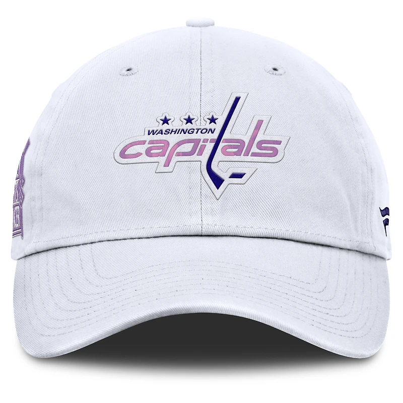 Casquette ajustable authentique Pro Hockey Fights Cancer des Washington Capitals pour hommes Fanatics blanche