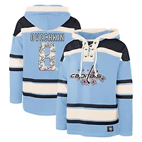 Men's '47 Alexander Ovechkin Light Blue Washington Capitals Cherry Blossom Player Name & Number Lacer Pullover Hoodie