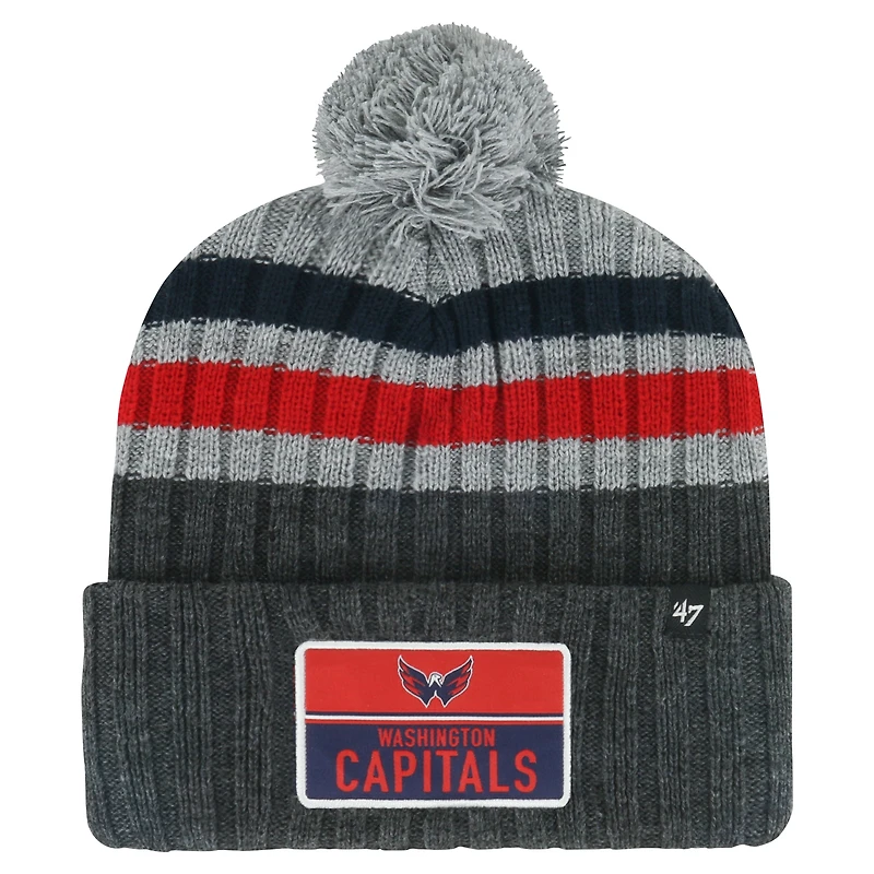 Bonnet en tricot à revers '47 gris Washington Capitals Stack Patch pour hommes avec pompon