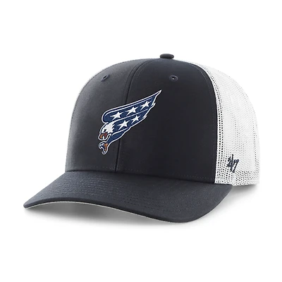 Casquette trucker ajustable pour homme, logo des Capitals de Washington, bleu marine et blanc, modèle 47