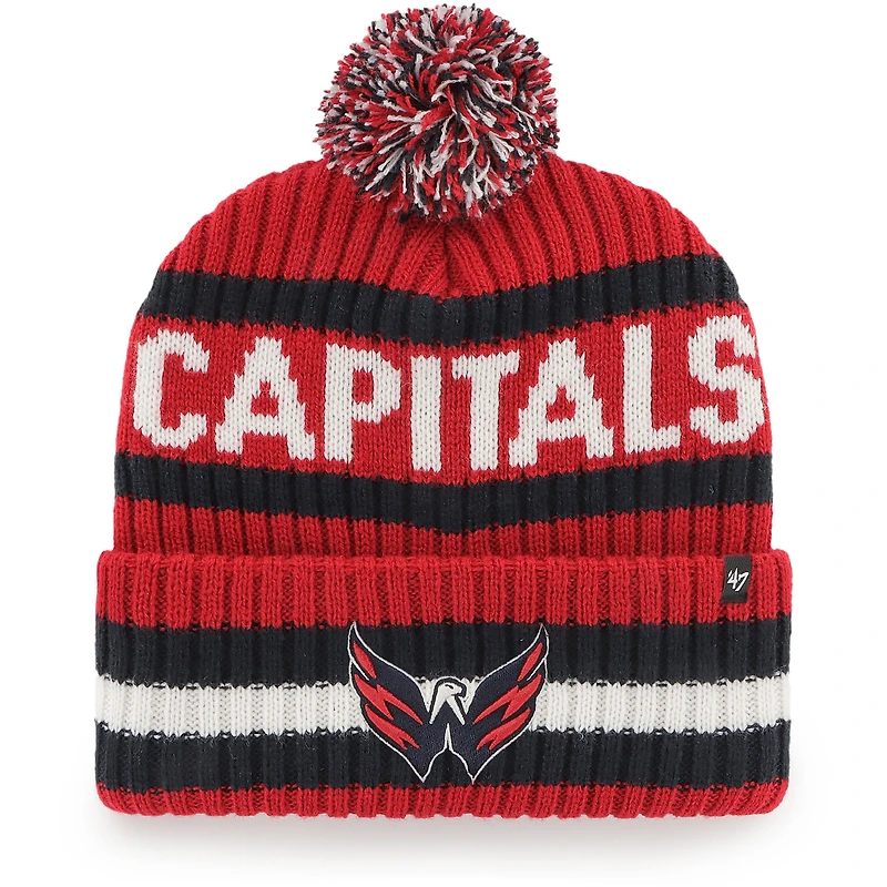 Bonnet en tricot à revers Bering des Capitals de Washington '47 rouge pour homme avec pompon