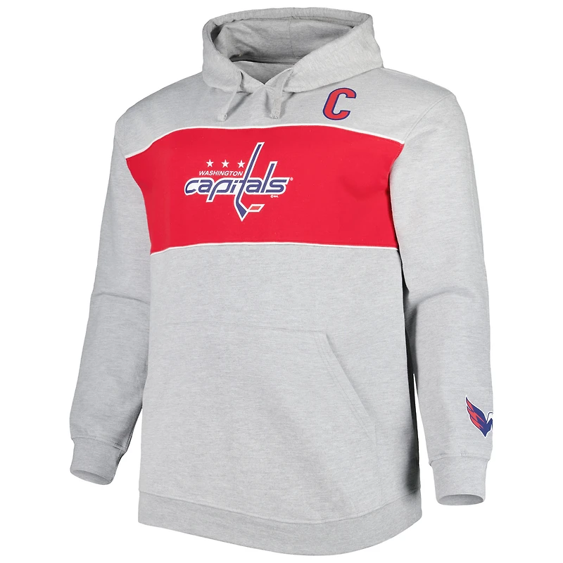 Chandail à capuchon grand et joueur des Capitals de Washington Alexander Ovechkin gris chiné pour homme
