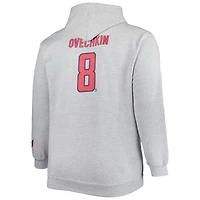 Chandail à capuchon grand et joueur des Capitals de Washington Alexander Ovechkin gris chiné pour homme