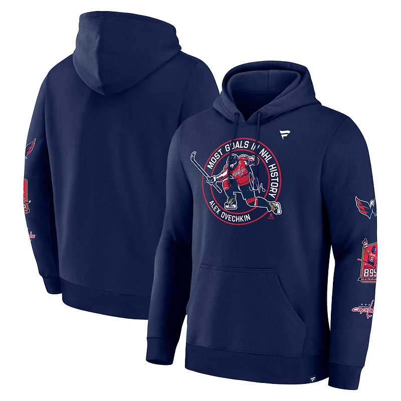 Men's Fanatics Alexander Ovechkin Athletic Navy Washington Capitals NHL All-Time Leading Goal Scorer Badges Pullover Hoodie