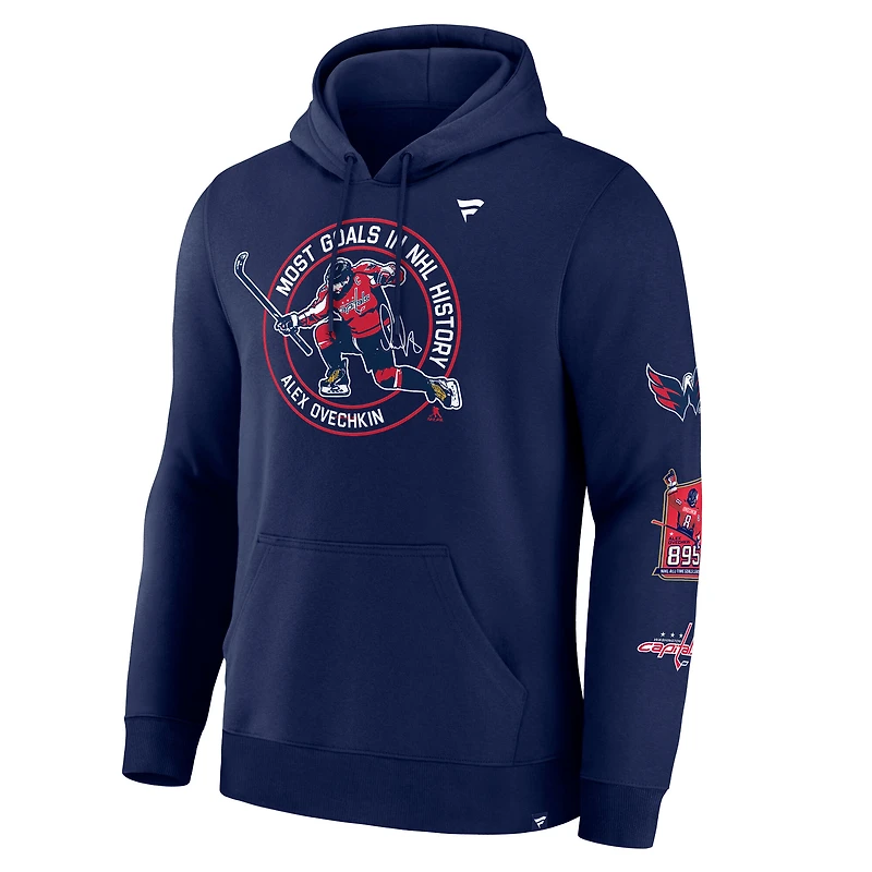 Men's Fanatics Alexander Ovechkin Athletic Navy Washington Capitals NHL All-Time Leading Goal Scorer Badges Pullover Hoodie