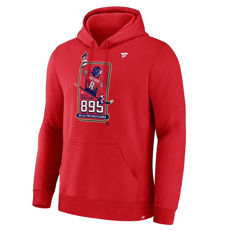Men's Fanatics Alexander Ovechkin Athletic Red Washington Capitals NHL All-Time Leading Goal Scorer 895 Logo Pullover Hoodie