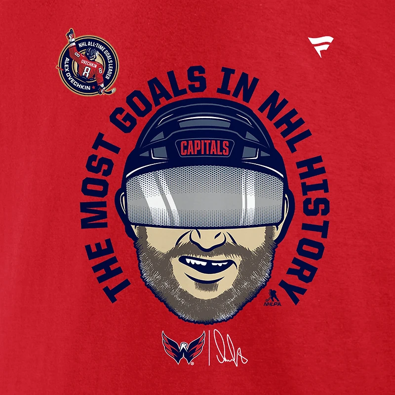 T-shirt caricatural pour homme Alexander Ovechkin Athletic Red des Capitals de Washington, meilleur buteur tous les temps la LNH