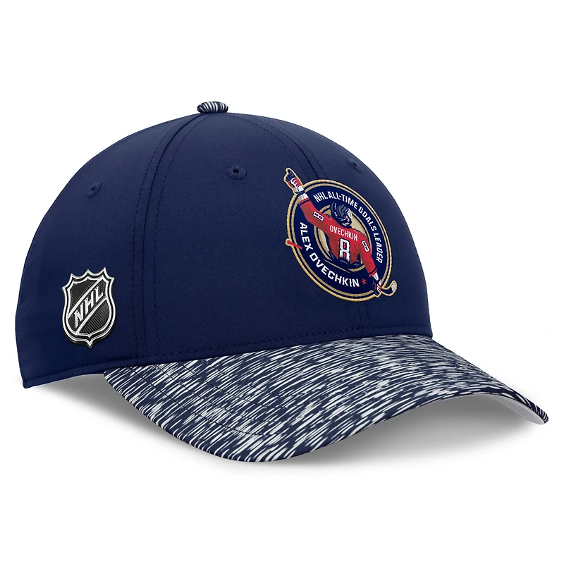 Men's Fanatics Alexander Ovechkin Navy/Heather Navy Washington Capitals NHL All-Time Leading Goal Scorer Locker Room Adjustable Hat