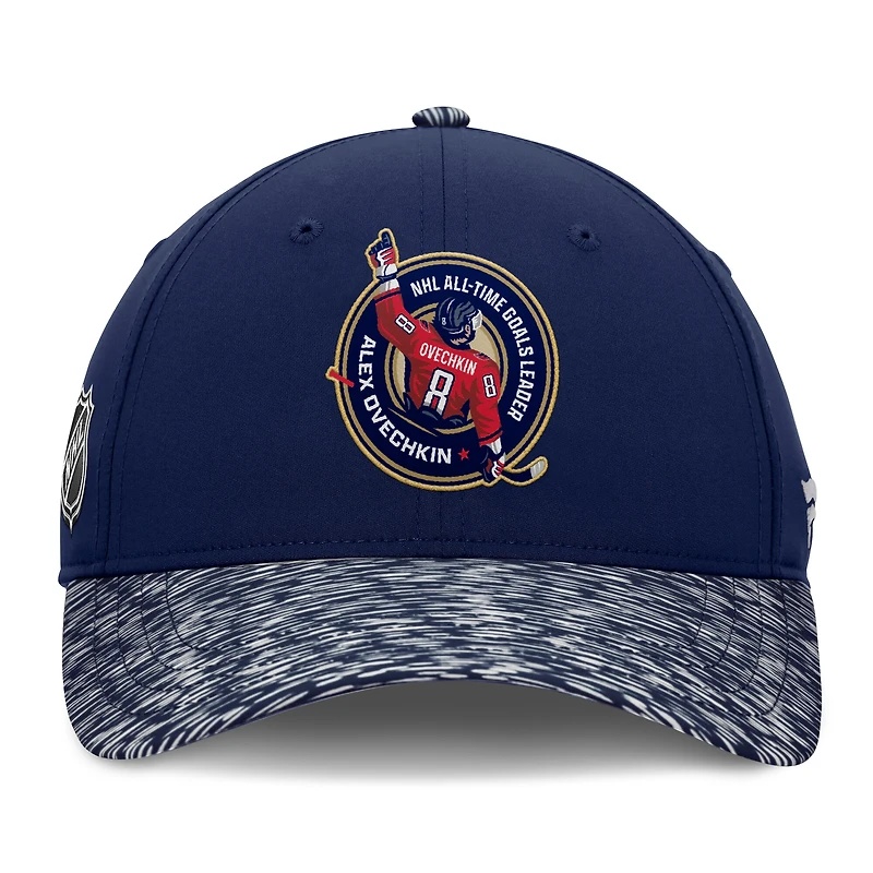 Men's Fanatics Alexander Ovechkin Navy/Heather Navy Washington Capitals NHL All-Time Leading Goal Scorer Locker Room Adjustable Hat