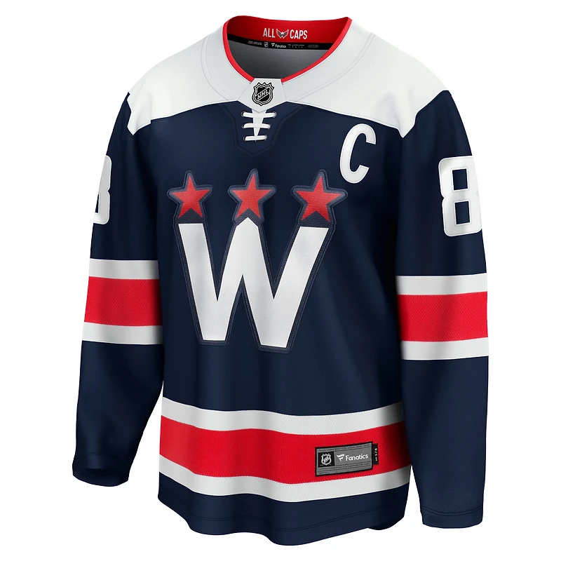 Maillot de joueur alternatif premier échappé des Capitals Washington Fanatics Alexander Ovechkin pour hommes, bleu marine
