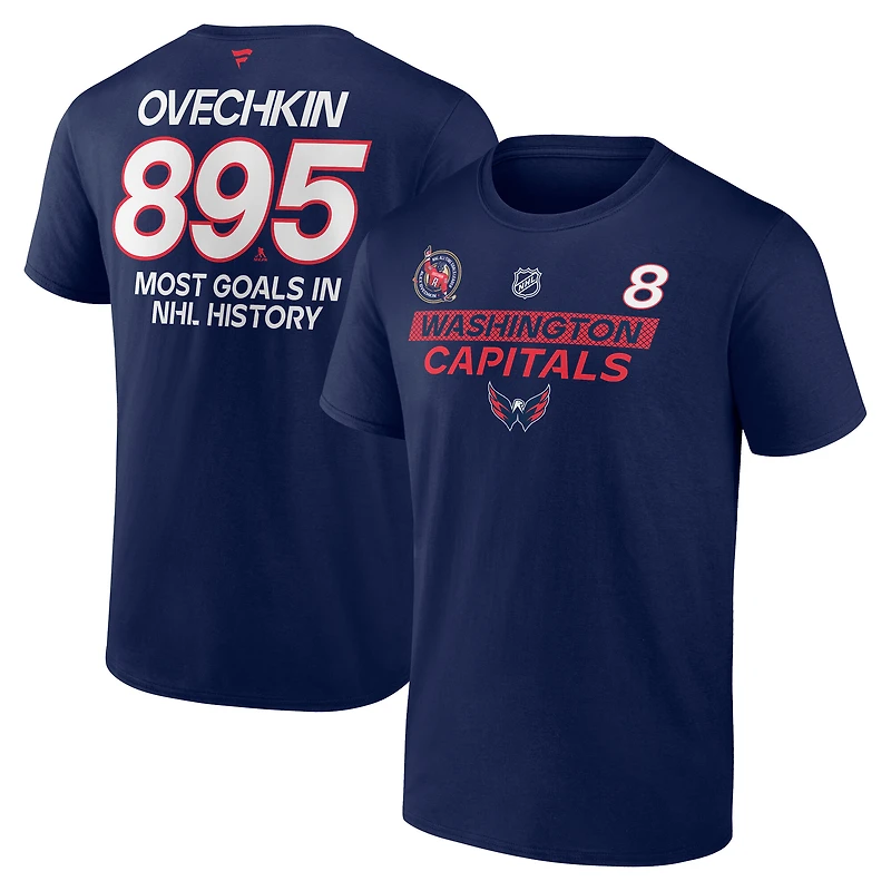 T-shirt Fanatics Alexander Ovechkin bleu marine pour homme, Capitals de Washington, le plus grand nombre buts dans l'histoire la LNH