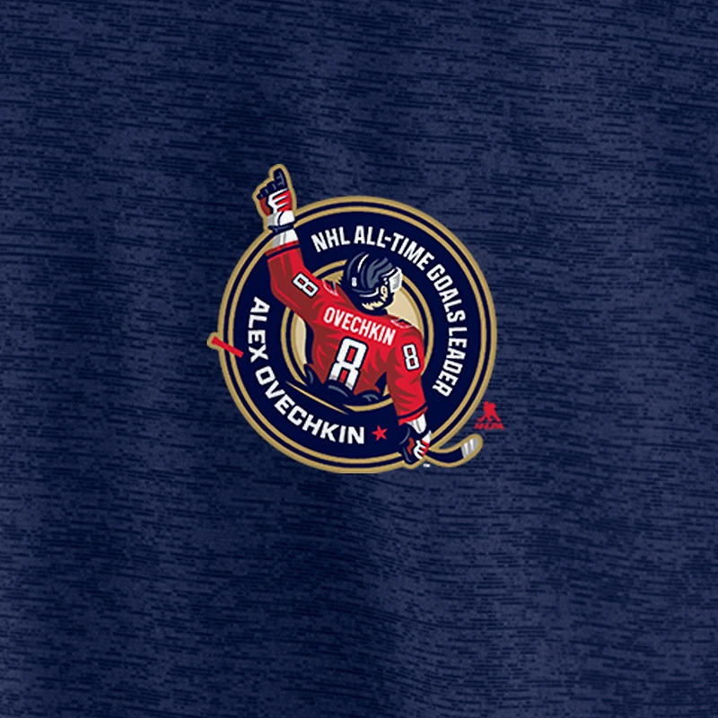 Haut à glissière quart de tour GR8 895 Fanatics pour homme Alexander Ovechkin, meilleur buteur tous les temps la LNH, des Capitals Washington, bleu marine