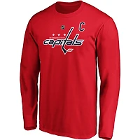 T-shirt à manches longues rouge avec nom et numéro de pile authentique des Capitals Washington Fanatics Alexander Ovechkin pour hommes