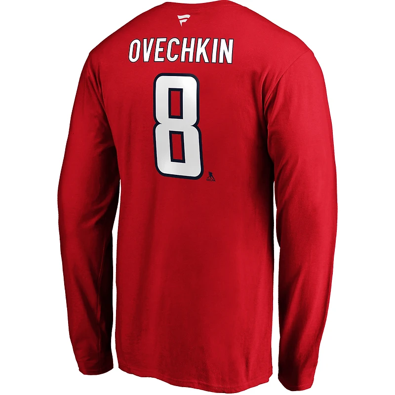 T-shirt à manches longues rouge avec nom et numéro de pile authentique des Capitals Washington Fanatics Alexander Ovechkin pour hommes