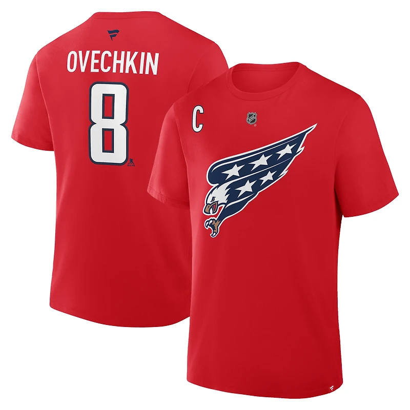T-shirt Fanatics Alexander Ovechkin pour homme, rouge, authentique, Washington Capitals, avec nom et numéro Stack