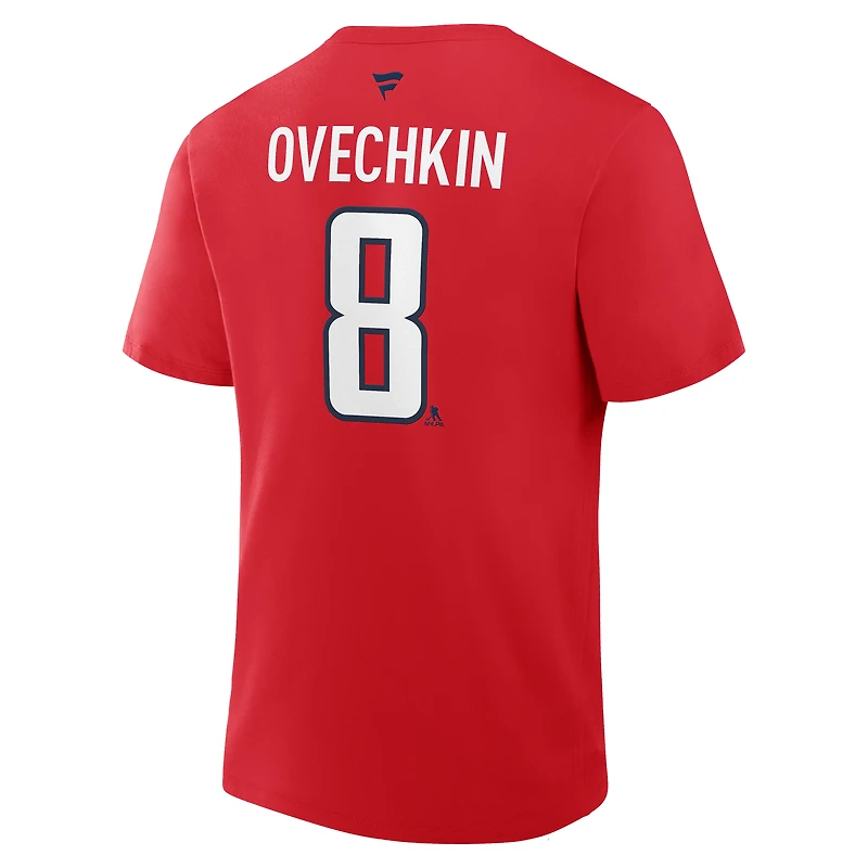 T-shirt Fanatics Alexander Ovechkin pour homme, rouge, authentique, Washington Capitals, avec nom et numéro Stack