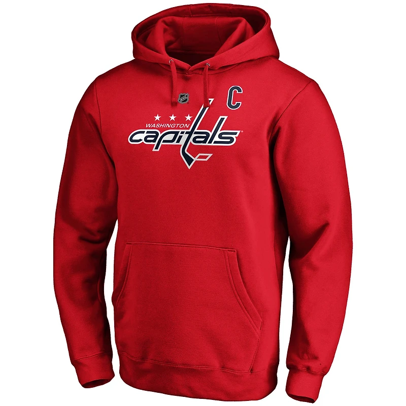 Men's Fanatics Alexander Ovechkin Red Washington Capitals Authentic Stack Player Name & Number Fitted Pullover Hoodie