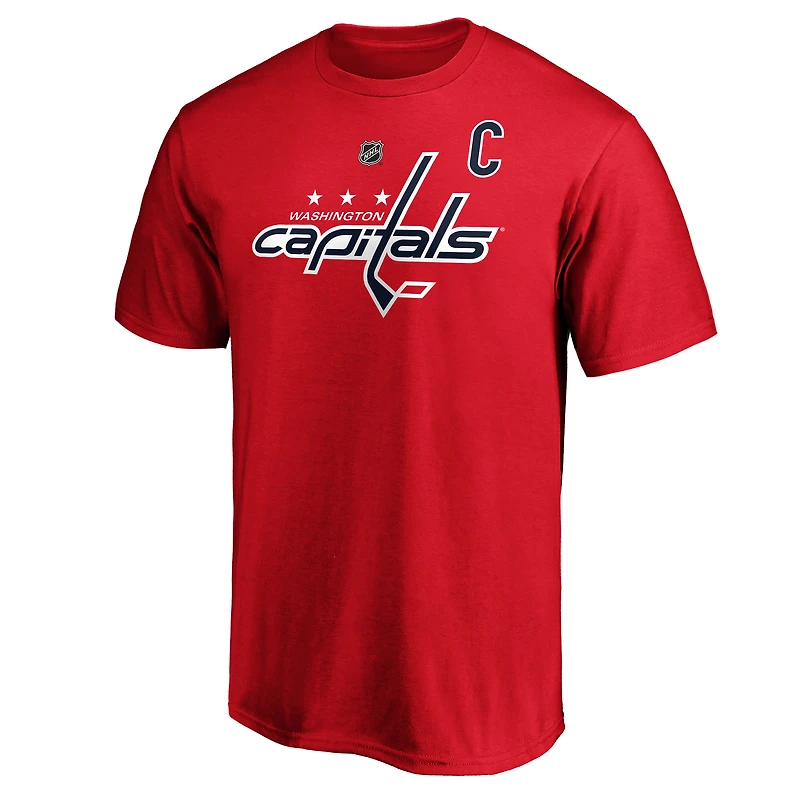 T-shirt Fanatics Alexander Ovechkin pour homme, rouge, avec écusson de capitaine des Capitals Washington, grand et grand, nom numéro