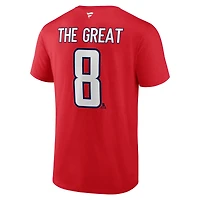 T-shirt rouge pour homme Fanatics Alexander Ovechkin, meilleur buteur de tous les temps la LNH des Capitals Washington, avec nom et numéro The Great 8