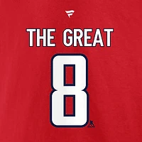 T-shirt rouge pour homme Fanatics Alexander Ovechkin, meilleur buteur de tous les temps la LNH des Capitals Washington, avec nom et numéro The Great 8