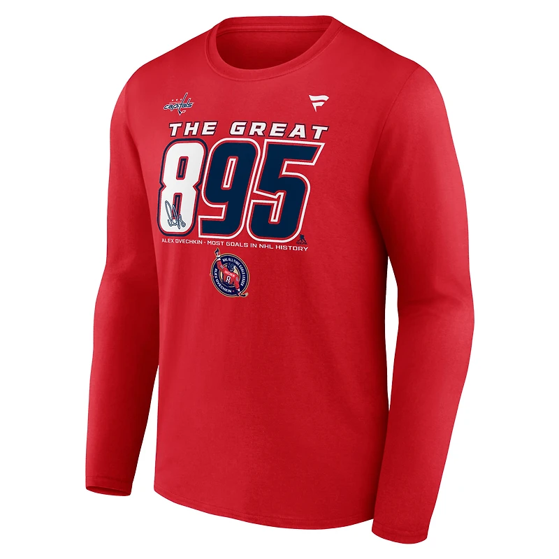 T-shirt à manches longues Fanatics pour homme Alexander Ovechkin, meilleur buteur de tous les temps la LNH des Capitals Washington, The Great 895
