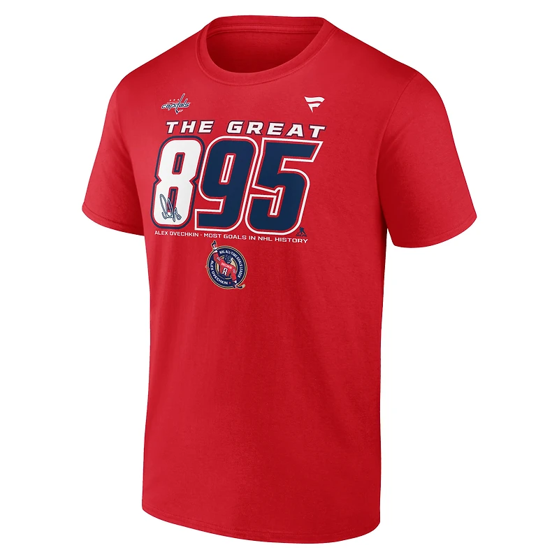T-shirt Fanatics pour homme Alexander Ovechkin, meilleur buteur de tous les temps la LNH des Capitals Washington, The Great 895