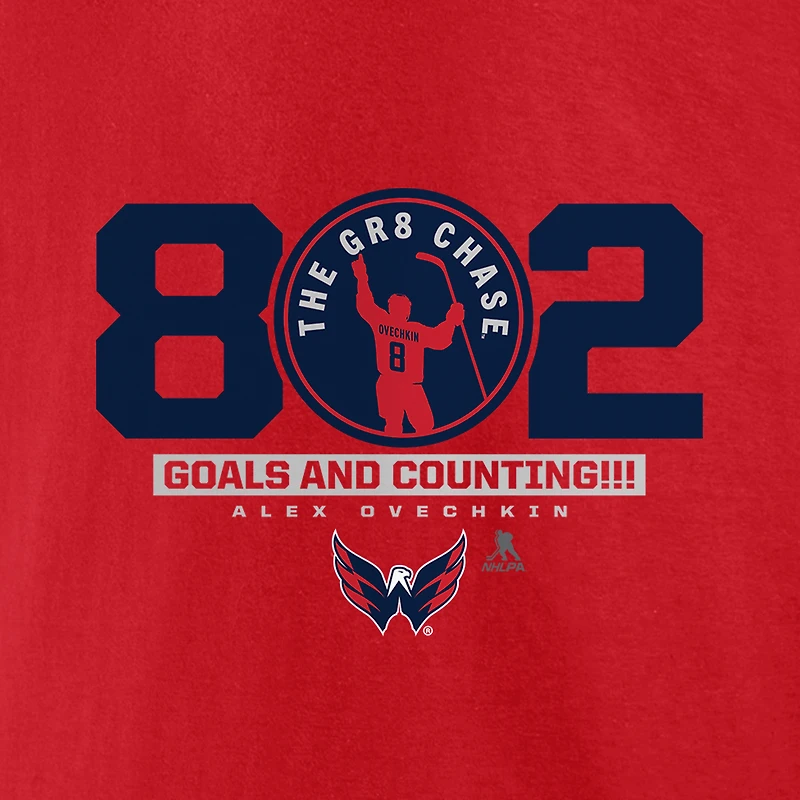 T-shirt rouge pour homme Fanatics Alexander Ovechkin des Capitals de Washington The Gr8 Chase