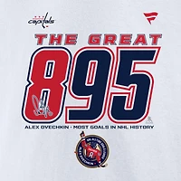 Men's Fanatics Alexander Ovechkin White Washington Capitals NHL All-Time Leading Goal Scorer The Great 895 Fleece Pullover Sweatshirt