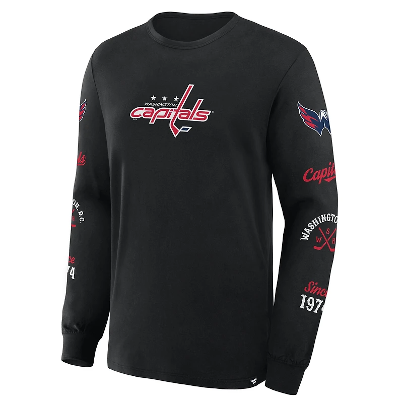 T-shirt à manches longues Fanatics pour homme, noir, Washington Capitals, avec logo Legacy