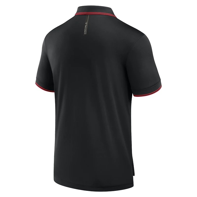 Polo noir Fanatics pour homme avec logo Front Office Move des Washington Capitals