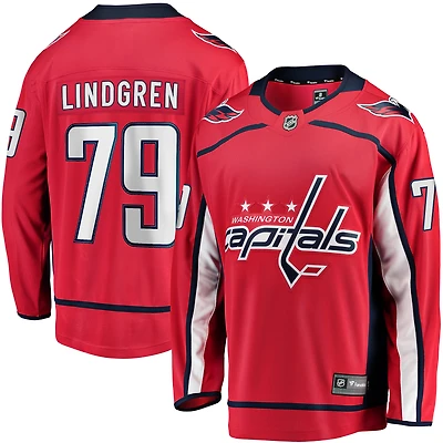 Maillot de joueur échappé à domicile Fanatics Charlie Lindgren rouge des Capitals Washington pour hommes