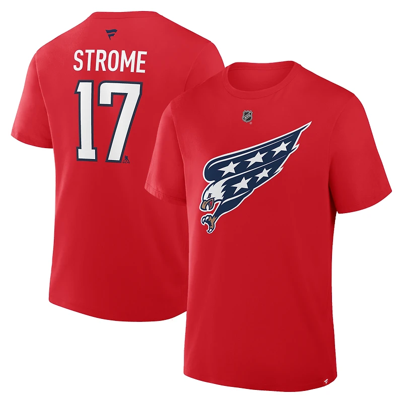 T-shirt Fanatics Dylan Strome rouge authentique pour homme des Washington Capitals avec nom et numéro Stack