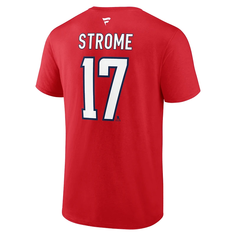 T-shirt Fanatics Dylan Strome rouge authentique des Capitals de Washington pour homme avec nom et numéro Stack
