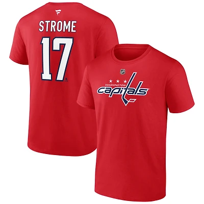 T-shirt Fanatics Dylan Strome rouge authentique des Capitals de Washington pour homme avec nom et numéro Stack
