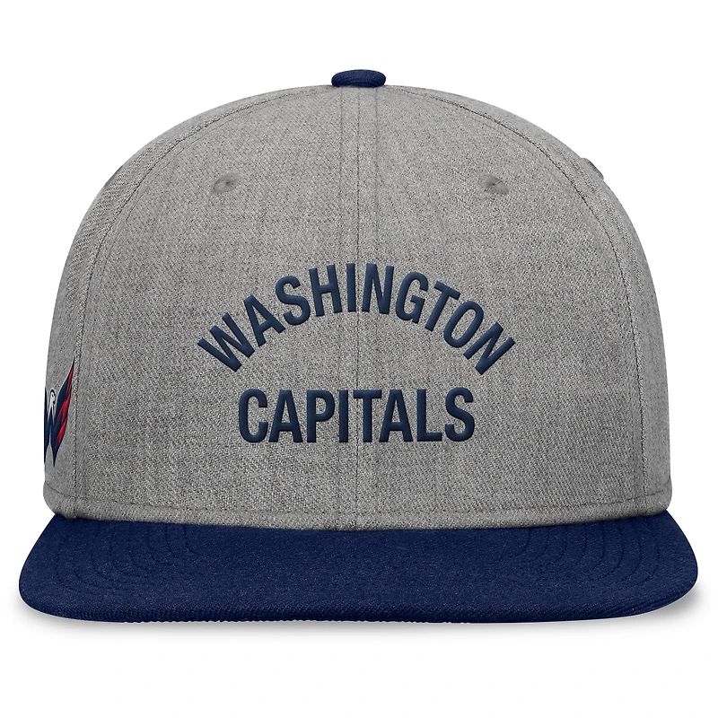 Casquette à bretelles en cuir à bord plat Fanatics pour hommes, gris chiné, Washington Capitals Elements
