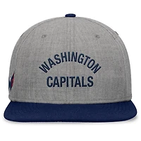 Casquette à bretelles en cuir à bord plat Fanatics pour hommes, gris chiné, Washington Capitals Elements