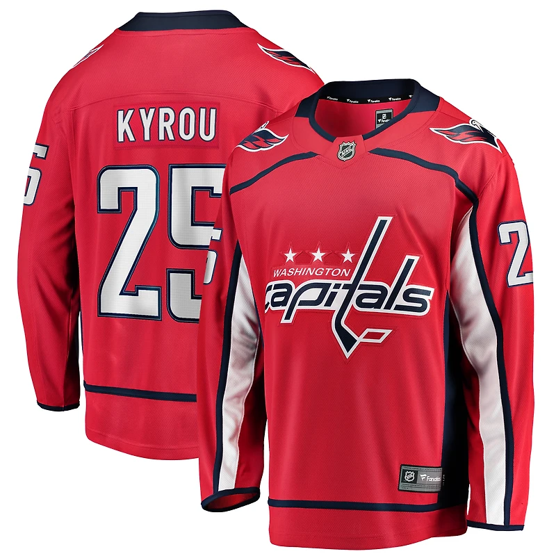 Maillot domicile Jordan Kyrou rouge Washington Capitals pour homme, style Breakaway, de la marque Fanatics.