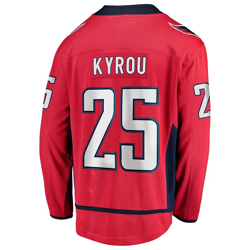 Maillot domicile Jordan Kyrou rouge Washington Capitals pour homme, style Breakaway, de la marque Fanatics.