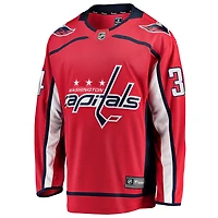 Maillot rouge Justin Sourdif des Capitals de Washington pour hommes Fanatics