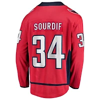 Maillot rouge Justin Sourdif des Capitals de Washington pour hommes Fanatics